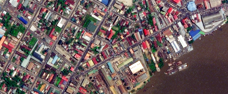 Paramaribo city centre and Suriname River waterfront — 50 cm satellite image, © OMEO Space